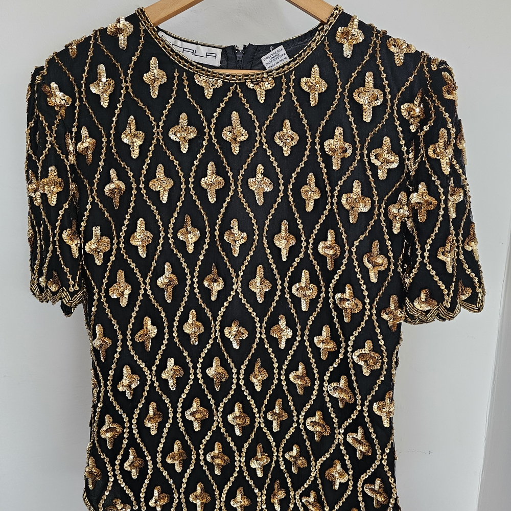 Scala Gold Fitted Embellished Blouse